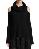 Torrence Cashmere Cowl-Neck Cold-Shoulder Ribbed Sweater