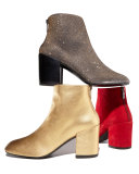 Bacari Suede Chunky-Heel Bootie, Pomodoro
