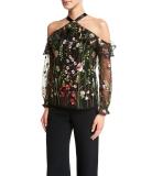 Kylie Embroidered Garden Top, Black