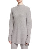Cashmere Side-Slit Tunic, Gray Melange