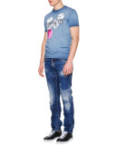 Slim-Fit Distressed Denim Jeans, Blue