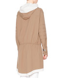 Waterproof Hooded Drawstring Coat, Almond/Chalk