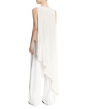 Asymmetric Boat-Neck Sleeveless Top, Ivory