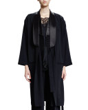 3/4-Sleeve Open-Front Coat, Black