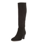 Suede Side-Zip Knee Boot, Black