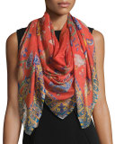 Bombay Cashmere & Silk Shadow Floral Scarf, Red