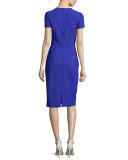 Short-Sleeve Keyhole Sheath Dress, Blue Violet