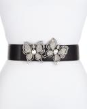 Butterflies Leather Belt, Silver