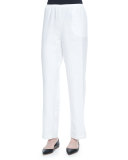 Straight-Leg Lined Linen Pants, White, Plus Size