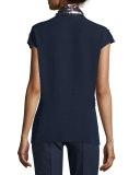 V-Neck Embellished-Front Blouse, Midnight Blue