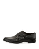 Saffiano Leather Double-Monk Shoe, Black