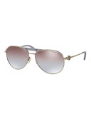 Mirrored Iridescent Logo Aviator Sunglasses, Silver/Lavender