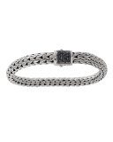 Classic Chain 7.5mm Medium Braided Silver Bracelet, Black Sapphire