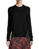Mixed-Media Crewneck Top, Black/Gray Melange
