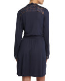 Noor Lace-Inset Robe, Navy