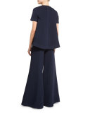 Short-Sleeve Textured Top, Navy