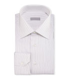 Fancy-Stripe Barrel-Cuff Dress Shirt, Black