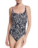 Pinwheel Palms Reversible Lace-Back One-Piece Swimsuit, Black