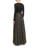 Aviva Metallic Floral-Print Chiffon Maxi Dress