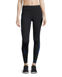 Edge Printed Ankle Running Tights/Sport Leggings, Blue Suro Print/Black