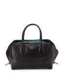 Soft Calf Medium Inside Bag, Black/Turquoise (Nero+Turchese)