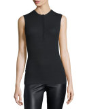 Sleeveless Stretch Henley Tee, Black