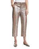 Metallic Python Cropped Pants, Gray