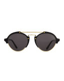 Milan II Round Mirror Sunglasses, Black/Gold