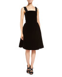 Sleeveless Square-Neck Velvet Cocktail Dress, Black