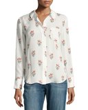 Scott Long-Sleeve Printed Silk Georgette Blouse, White