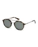 Acetate & Titanium Double-Bar Round Sunglasses, Vintage Tortoiseshell