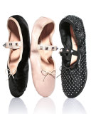 Rockstud Velvet Ballerina Flat, Nero
