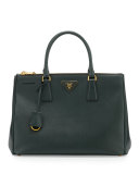 Saffiano Lux Double-Zip Tote Bag, Emerald (Emerald)