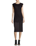 Uma Cap-Sleeve Ribbed Shift Dress, Black