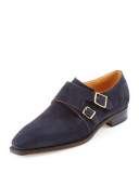 Arca Suede Double-Monk Shoe, Navy