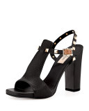 Rockstud Leather Chunky-Heel Sandal, Nero