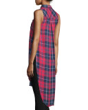 Jordyn Plaid Sleeveless Tunic, Cranberry/Navy/White