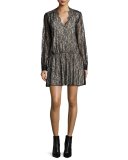 Deena Lace Blouson Dress, Black/Brown