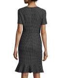 Short-Sleeve Dot-Print Dress, Black