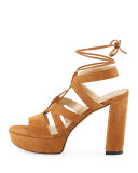 Tie Girl Bingo Suede Platform Sandal, Camel
