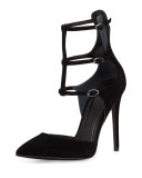Alisha Three-Strap Suede Pump, Black