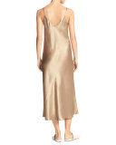 Bias-Cut Satin V-Neck Midi-Length Slip Dress