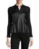 Boucle & Leather Peplum Jacket, Black