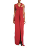 Pierced Asymmetric Twist-Front Gown, Carmin