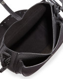 Pebbled Leather Studded Saddle Bag, Black