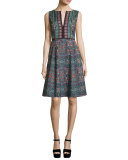 Sleeveless Kaleidoscope A-Line Dress, Dark Green