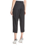 Easy Pleat-Front High-Waist Cropped Pants, Black