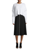 Ring-Detail A-Line Midi Skirt, Black