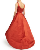 Sleeveless Fit-&-Flare High-Low Gown, Brick