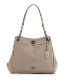 Turnlock Edie Leather Shoulder Bag, Fog